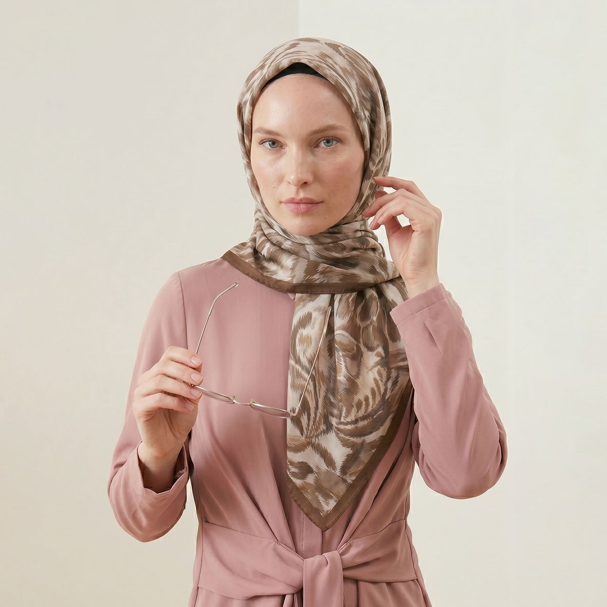 6274 - Naturel Desenli Eşarp