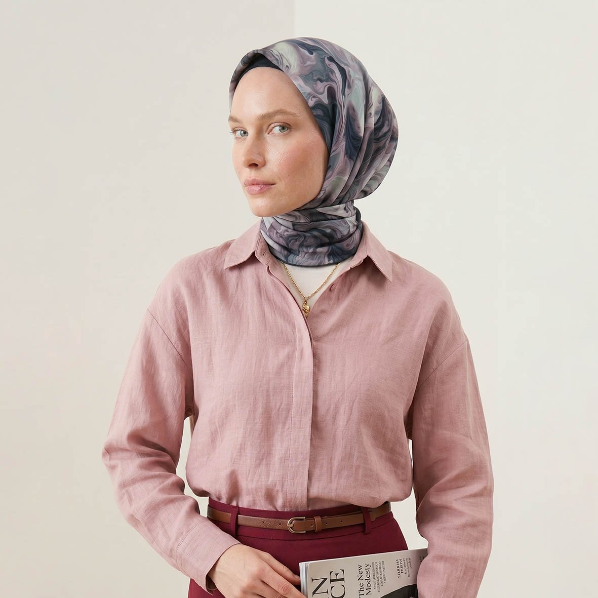 6275 - Naturel Desenli Eşarp