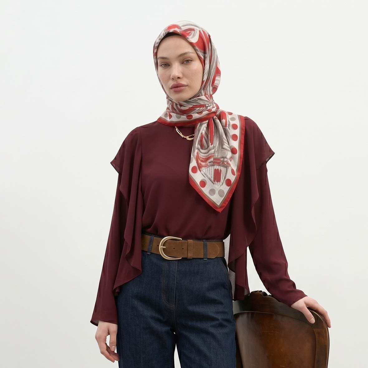 6265 - Naturel Desenli Eşarp