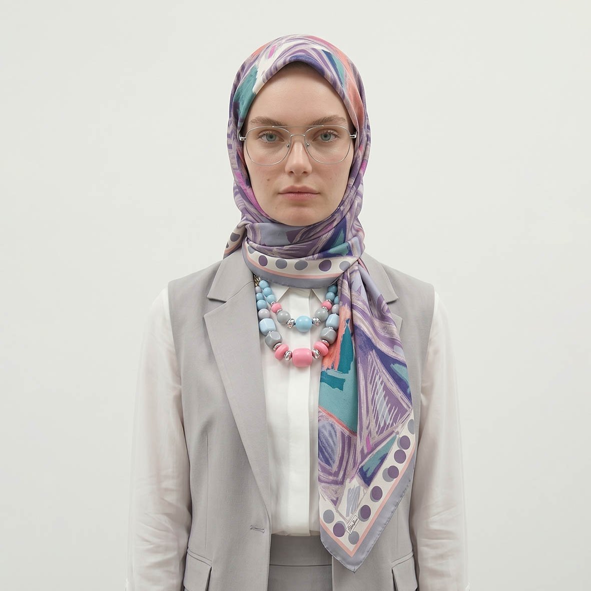 6265 - Naturel Desenli Eşarp