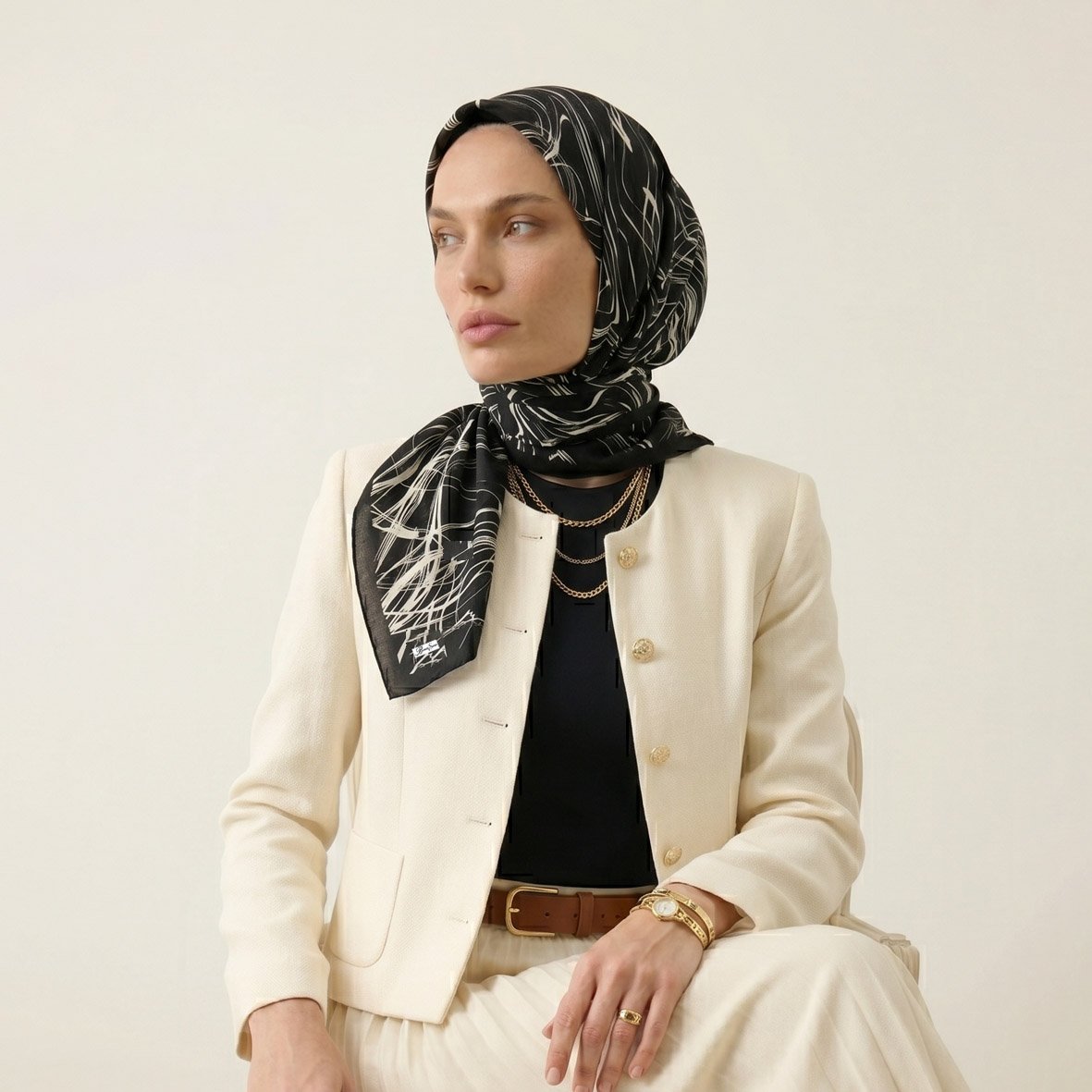 6289 - Naturel Desenli Eşarp