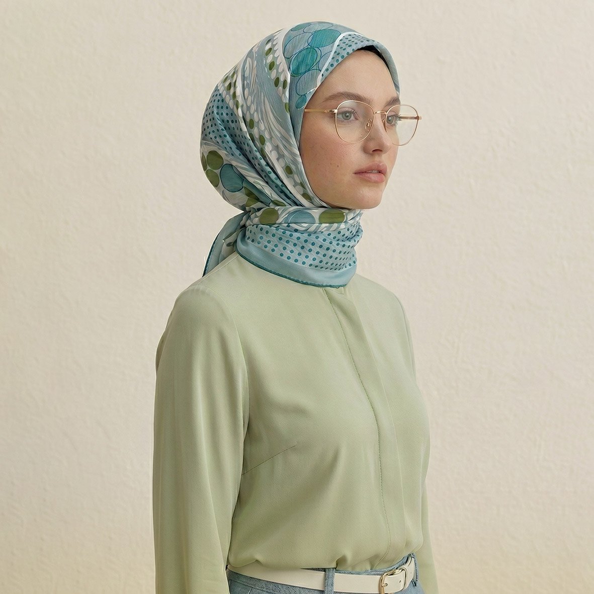 6264 - Naturel Desenli Eşarp