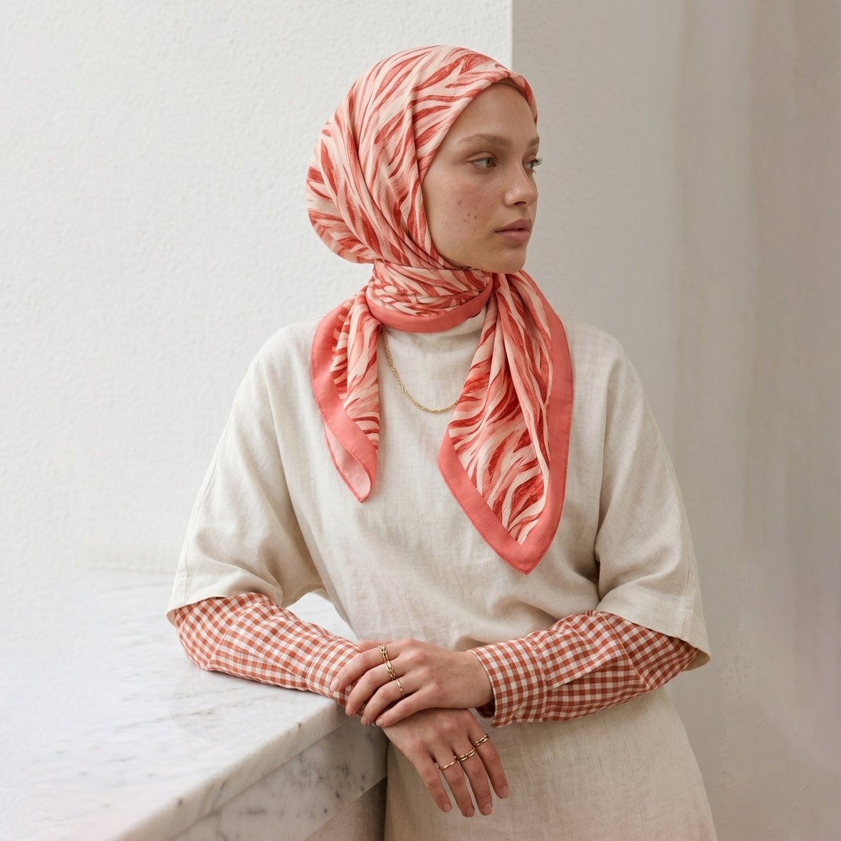 6293 - Naturel Desenli Eşarp