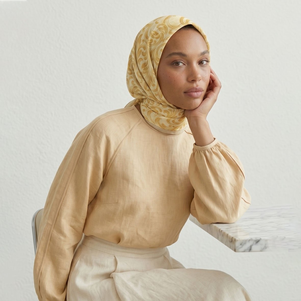 6297 - Naturel Desenli Eşarp