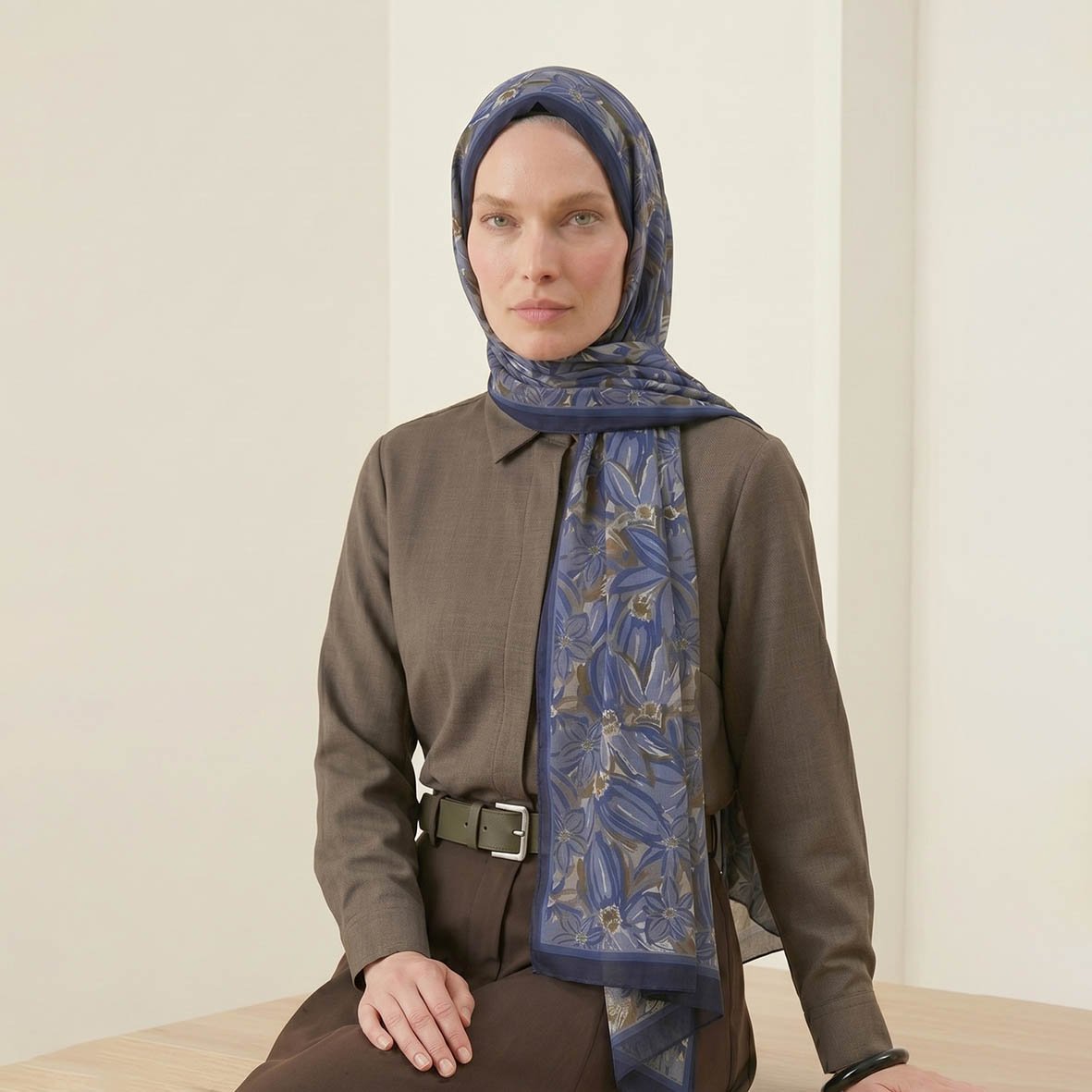 6322 - Naturel Desenli Şal