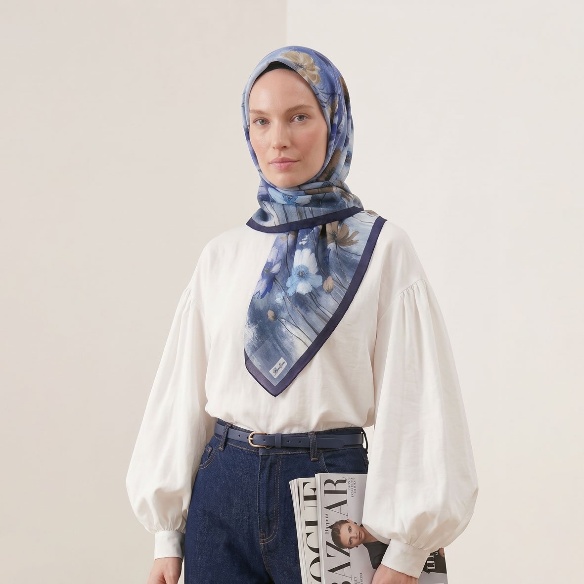 6200 - Naturel Desenli Eşarp