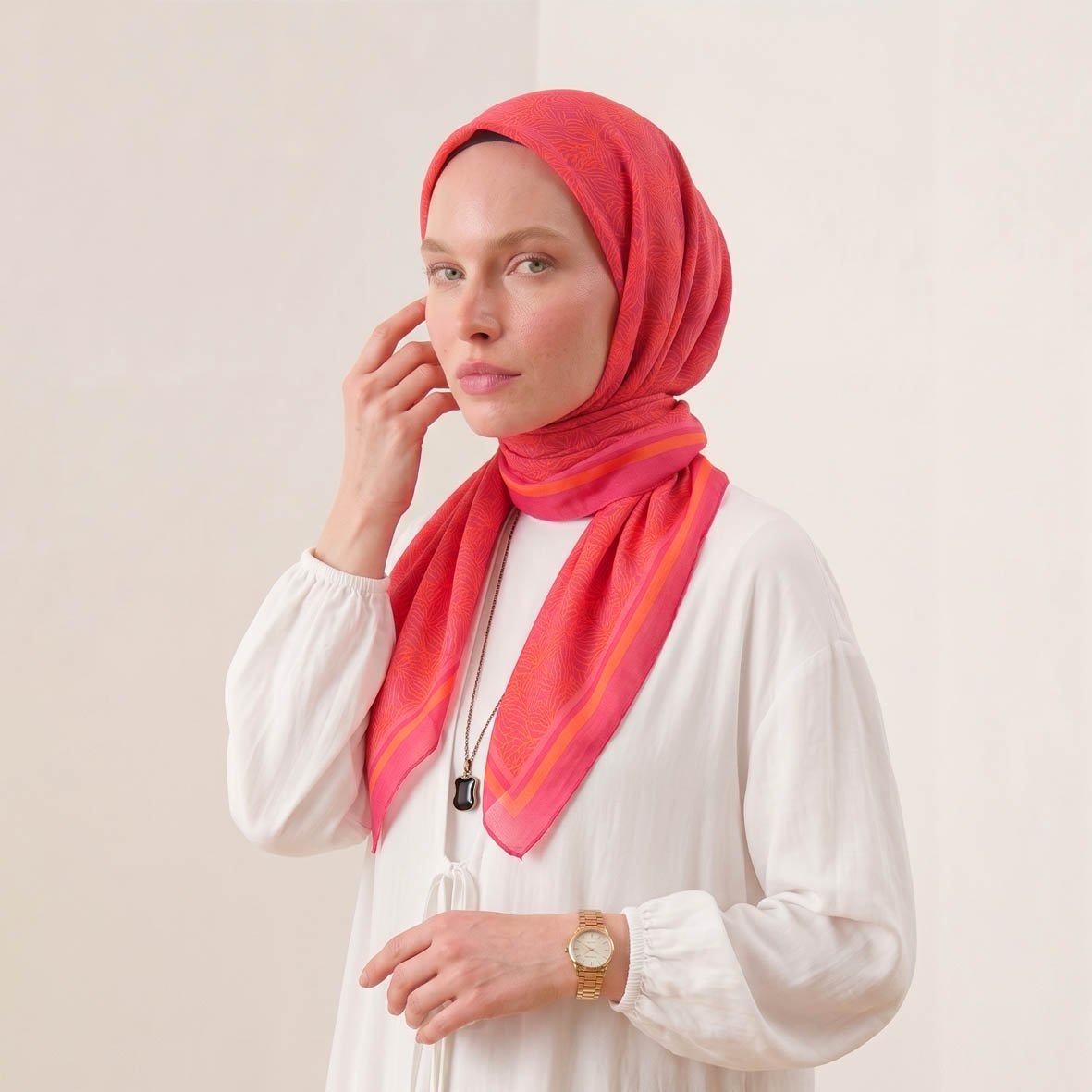 6381 - Naturel Desenli Eşarp