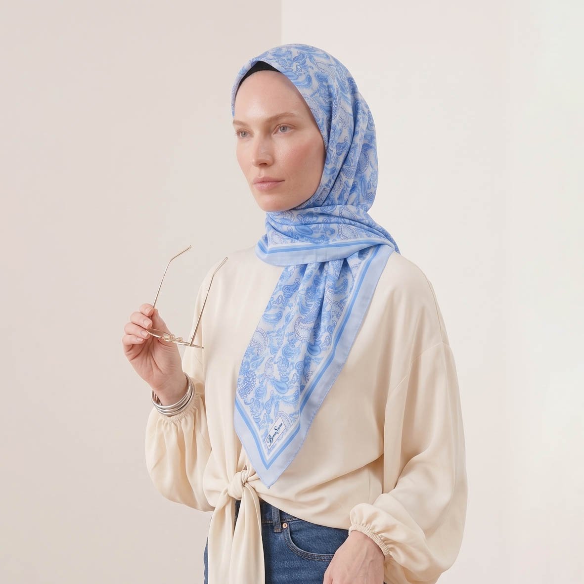 6383 - Naturel Desenli Eşarp