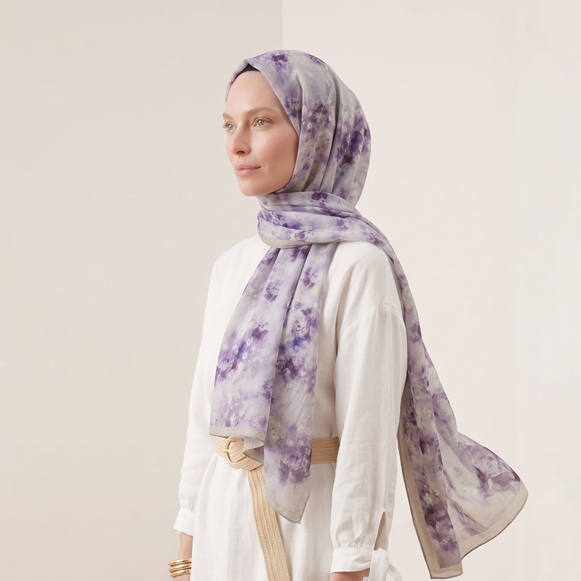 6401 - Naturel Desenli Şal